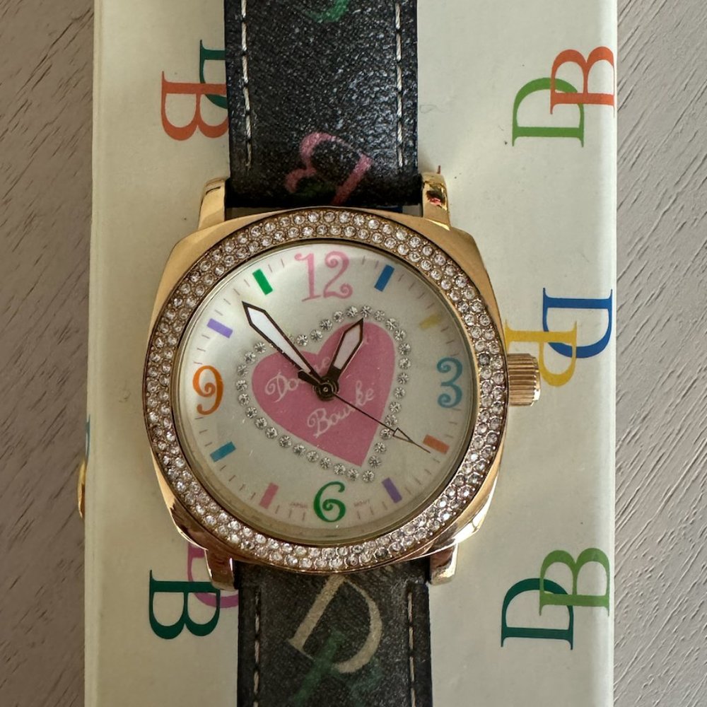 Dooney and Bourke Black Leather Heart Watch